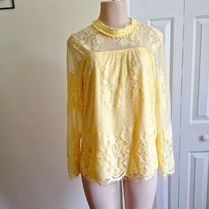 Ultra Pink Yellow Lace Blouse Size Large